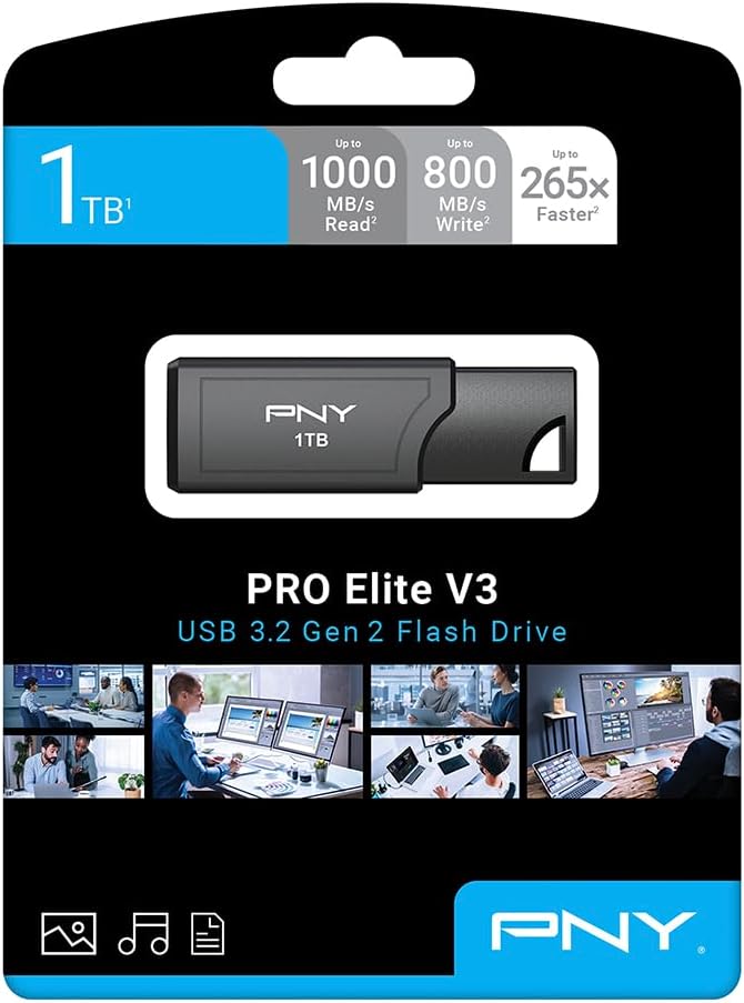 PNY PRO Elite V3 1TB USB 3.2 Gen 2 Flash Drive – Up to 1000MB/s Read, Up to 800MB/s Write, Extreme Performance for Professional Data Storage and Transfers, Premium Metal Design, Type-A Connector
