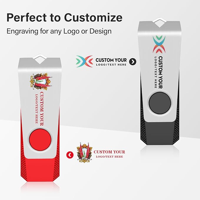 Customizable Flash Drives 256MB, Wooolken Personalized USB 2.0 Drive 10/20/50/100 Pack, Custom Thumb Drive Engraved Logo USB Drive (Mixcolors)