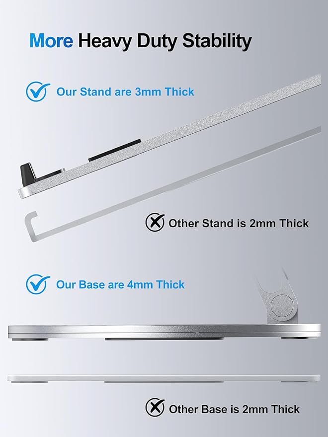 YICOSUN Adjustable Laptop Stand for Desk - 360° Rotating Ergonomic Riser with Aluminum Cooling Vents & Sturdy Construction for 10-16 Inch MacBook Pro/Air, Foldable Portable for Office & Home - Silver