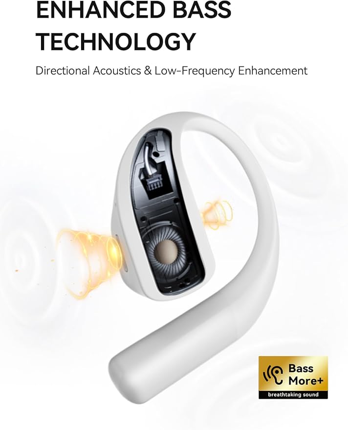 1MORE S70 Open Ear Earbuds Wireless Bluetooth, 40H Battery IPX5 Waterproof, Comfortable Lightweight Headphones for Running Gym Sports, App Control, Clear Calls, White
