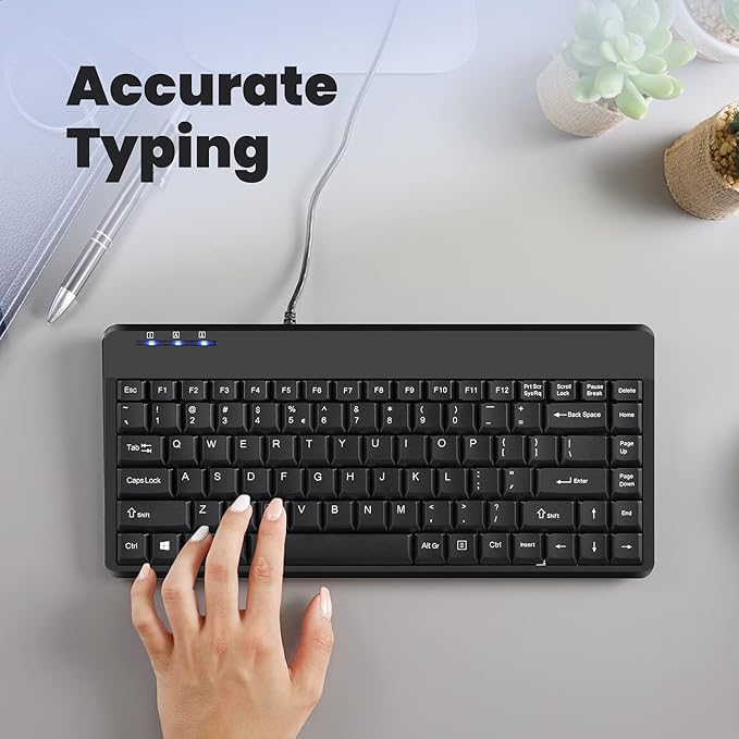 Perixx PERIBOARD-409U Wired USB Mini Keyboard, Black, US English Layout