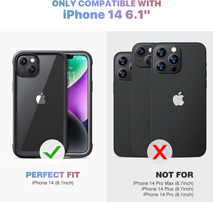 Diaclara Designed for iPhone 14 Case, Full Body Rugged Case with Built-in Touch Sensitive Anti-Scratch Screen Protector, with Camera Lens Protector for iPhone 14 6.1" (Black and Clear)