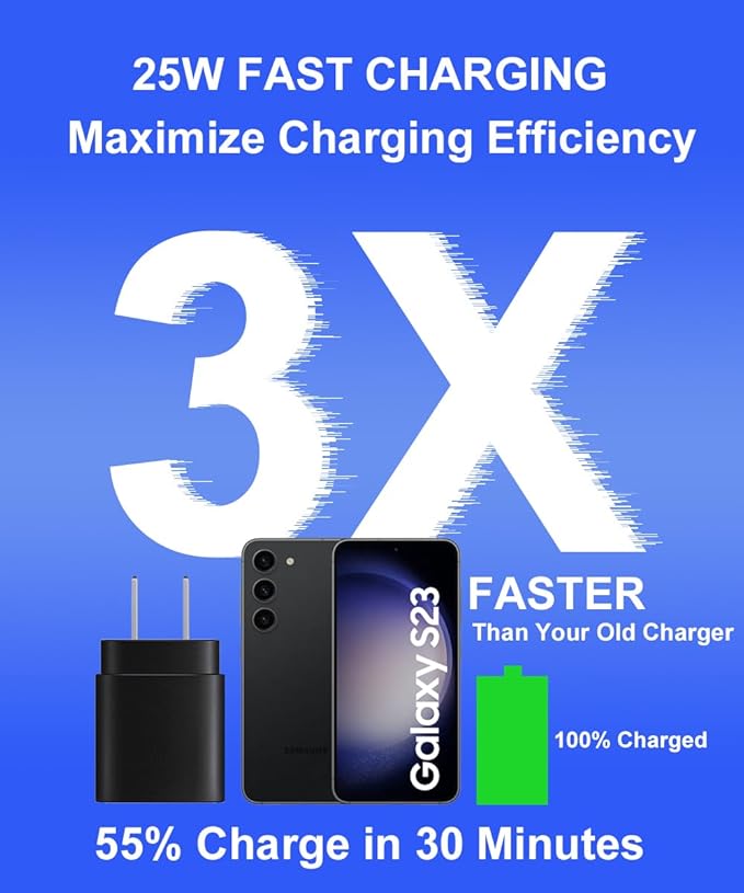 Samsung USB C Charger Block 25W PD Super Fast Charger Type C Wall Plug Adapter Quick Charging for Samsung Galaxy S26/S25/S24/S23/S22/S21/S20/Z Fold 3/4/5/Note20