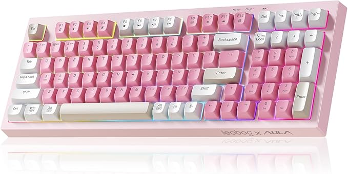 Aula Pink Keyboard, Wireless Gaming Keyboard Bluetooth Computer Keyboards Creamy Color Cute Quiet Keyboard with Number Pad RGB Backlit Tri-Mode BT/2.4GHz/USB-C - K99
