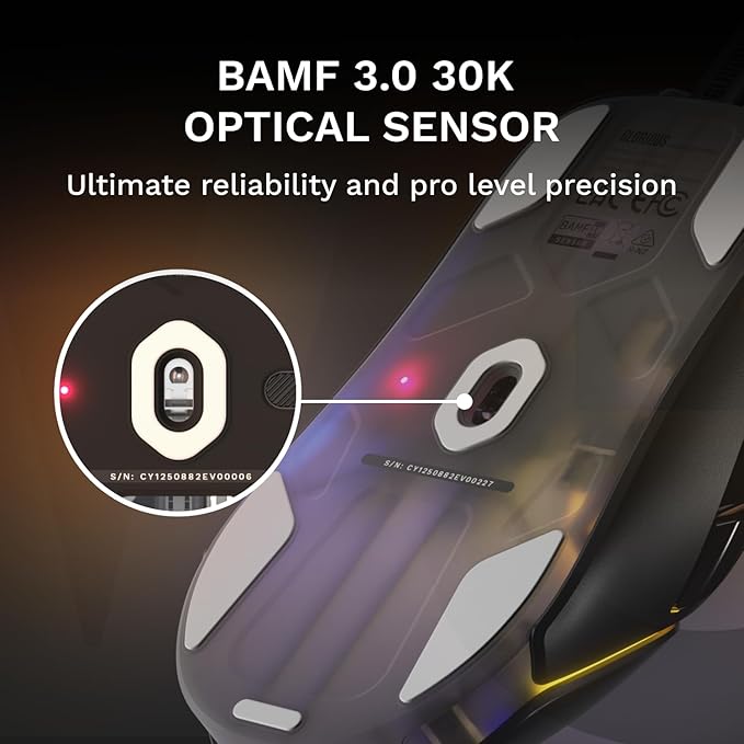 GLORIOUS Gaming Model O3 Wired Gaming Mouse - Ultralight 54g Weight, 130M Click Optical Switches, 30K DPI BAMF 3.0 Sensor, 750 IPS Tracking, 50G Acceleration, Supports All Grip Types - Black