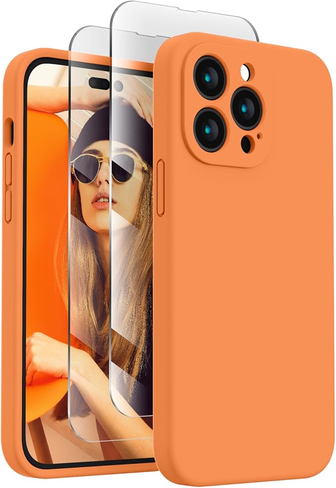 FireNova Designed for iPhone 14 Pro Case, Silicone Upgraded [Camera Protection] Phone Case, Soft Anti-Scratch Microfiber Lining Inside, 6.1 inch,Kumquat