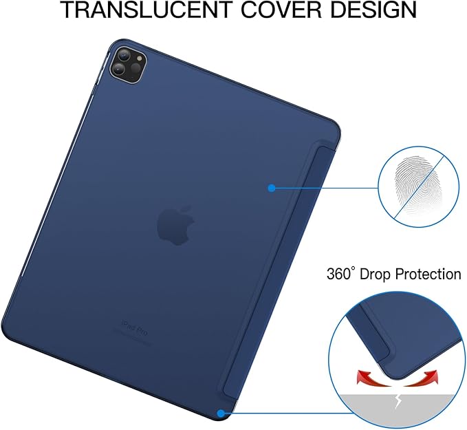 JETech Case for iPad Pro 12.9-Inch (6th/5th Generation, 2022/2021 Model), Slim Stand Hard Back Shell Smart Cover with Auto Wake/Sleep (Navy)