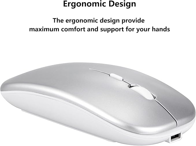 Wireless Bluetooth Mouse for Apple iPad iPhone MacBook Android Samsung Tablet Phone Dual-Mode Rechargeable 2.4G Portable Computer Mice for Windows Laptop Notebook PC Mac Desktop USB Receiver (Silver)