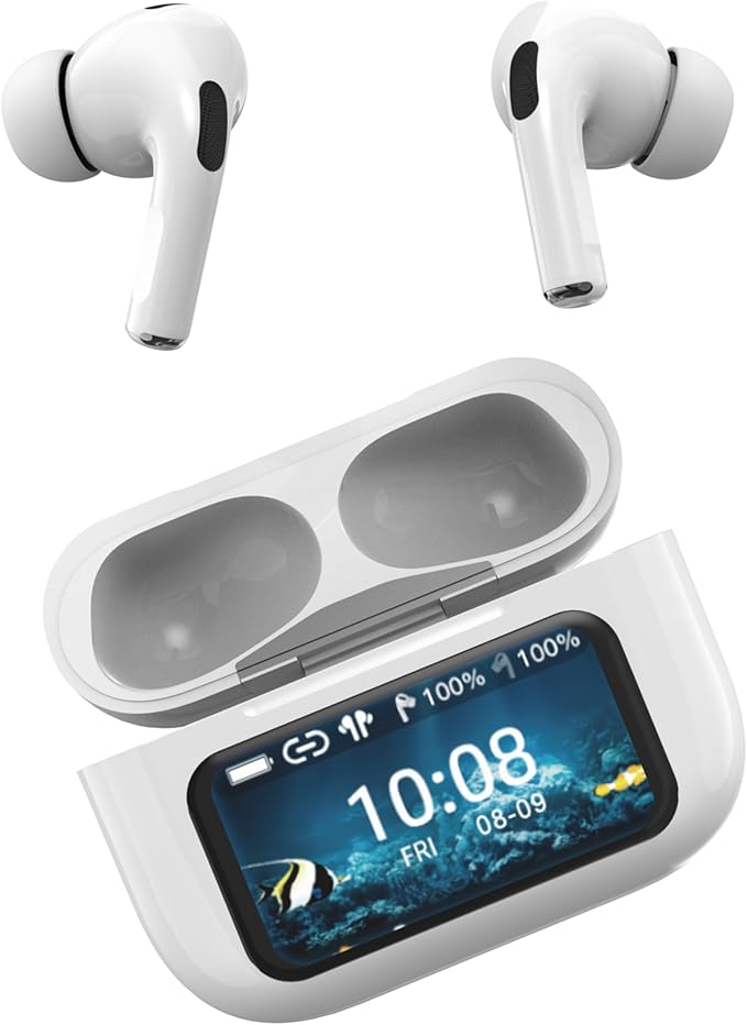 IQ Sound IQ-341 ANC & ENC Bluetooth Earphone with Touchscreen Display Charging Case, True Wireless Earbuds, Stereo Sound, Dual Mic, Voice Assistant, In-Ear Detection, USB-C Charging (White)