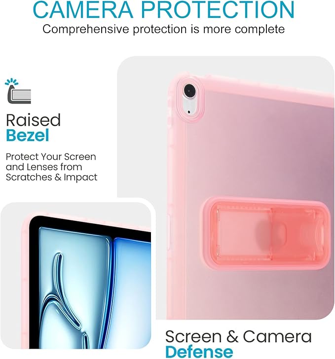 Slim Case for iPad Air 11-inch M3 M2 2025 2024, Built-in Kickstand Non-Slip Shockproof Rugged Protective for Women Men, Pink