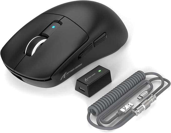 ATTACK SHARK R6 39g Superlight Wireless Gaming Mouse,PixArt PAW3950MAX 42000 DPI,MCU Nodic 52840 Computer Mouse,8K Polling Rate Web Driver,BT/2.4Ghz/Wired Tri-Mode Mice with Coiled Cable-Black