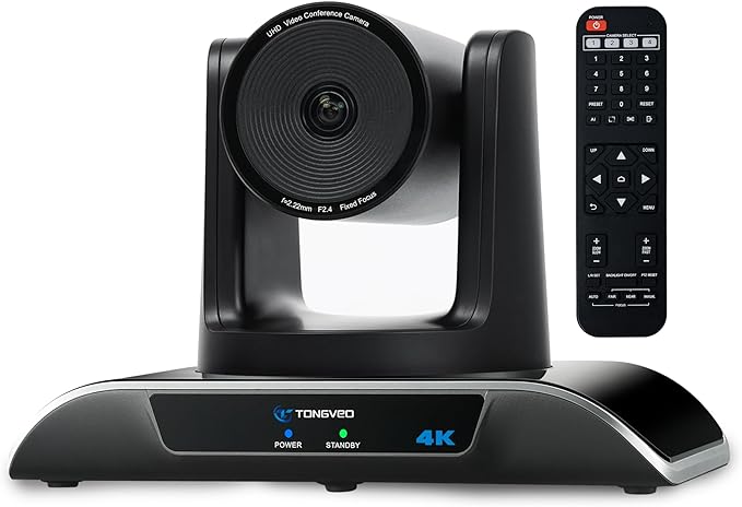 TONGVEO 4K PTZ Camera with AI-Powered Auto-Tracking 5X Digital Zoom USB 3.0 120-Degree Wide-Angle PTZ Webcam for Video Conference YouTube/Teams/Zoom Meeting Live Streaming