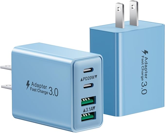 USB C Charger Block, 2-Pack 40W USB C Fast Charging Block 4-Port Dual PD+QC Power Adapter Double USBC Charger Block Multiport Type C Cube Wall Plug for iPhone 16 15 14 13 12 11 Pro Max, Samsung