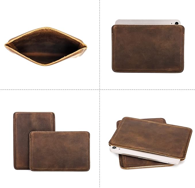 Top Grain Leather 8.3" Slim Tablet Protective Case, Solid Minimalist Vintage Design, Fully Handmade, Compatible with 8.3" iPad mini 6 iPad mini 7.9" & Other Tablets, Coffee 8.3 Inch