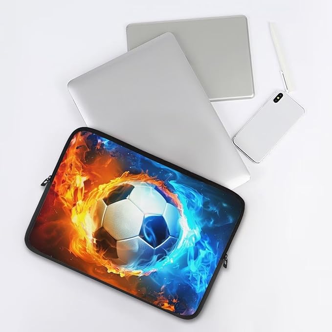 Water and Flame Football Laptop Protective Sleeve for Men Boys Computer Sleeve 10 inch Laptop Case Bag Portable Computer Carrying Case Suitable GITS for Teens