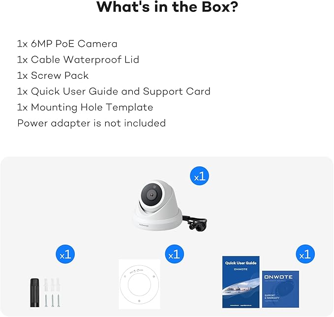 ONWOTE 6MP Super HD PoE IP Security Camera with Audio, AI Human Vehicle Detection, 3072x2048 6 Megapixels, 122° FoV, Indoor/Outdoor Commercial Wired Camera for Business, Add-on to PoE NVR System