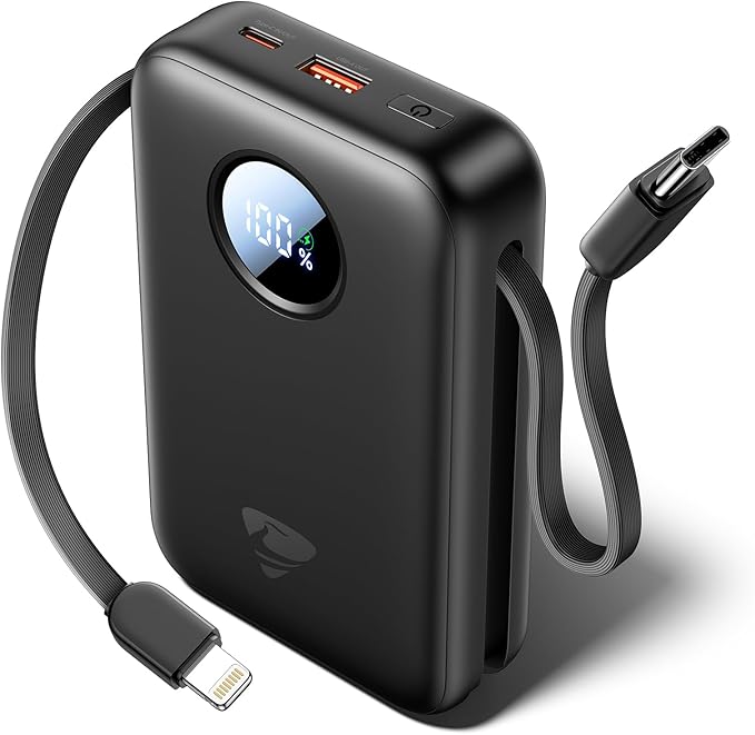 Aioneus Portable Charger, 35W PD Fast Charging Power Bank 20000mAh, Battery Pack with Built in Lightning & USB-C Cables, Powerbank for iPhone 17 16 15 14 iPad Samsung Android Tablet MacBook