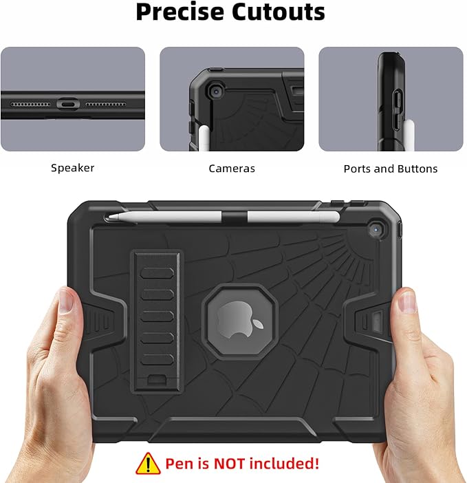 TSQQST iPad 5th 6th Generation Case 9.7" for Kids with Glass Screen Protector | iPad 9.7 Case with Pencil Holder+Stand | Silicone Drop Proof Case for iPad 5th 6th Gen 2017 2018 | Black