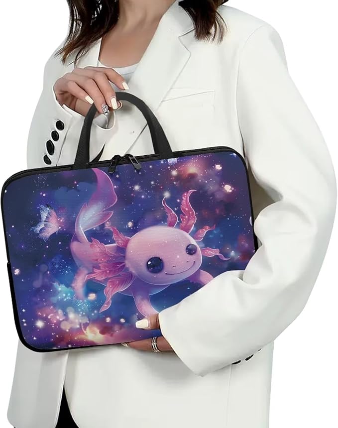 Cute Axolotl 15 Inch Laptop Handle Bag Computer Protect Case Pouch Holder Galaxy Space Notebook Sleeve Neoprene Cover Soft Carring Travel Case for Chromebook Computer Briefcase