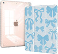 Case for iPad 9th/8th/7th Generation 2021/2020/2019, iPad 10.2 Inch Case with Pencil Holder, Trifold Stand Slim Shockproof Clear Back Cover, Auto Wake/Sleep, Blue Bows