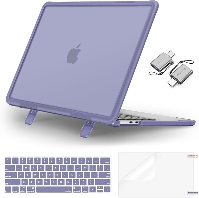 MOSISO Compatible with MacBook Pro 13 inch Case M2 2026-2016 A2338 M1 A2251 A2289 A2159 A1989 A1708 A1706, Heavy Duty Plastic Hard Case with Kickstand&Keyboard Skin&Screen Film&Type C, Lavender Gray