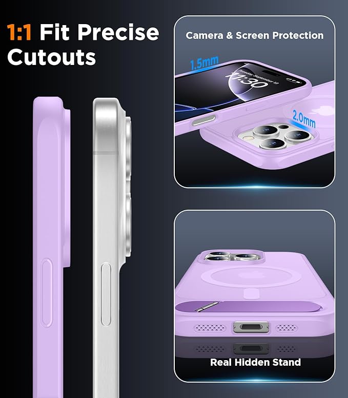 Magnetic Compatible with iPhone 16 Pro Max Case, [Built-in Invisible Kickstand][Compatible with MagSafe][Military Grade Shockproof] Slim Translucent Matte Phone Case for iPhone 16 Pro Max 6.9"