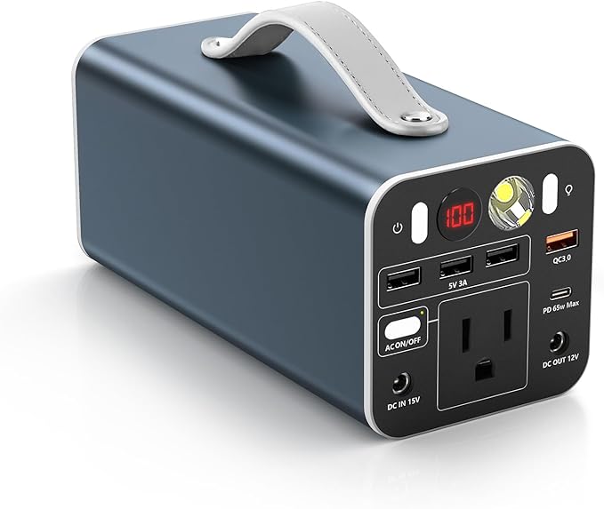 Powdeom 150W Portable Power Station, 155.4Wh Portable Laptop Charger with AC Outlet, DC/USB-C Port, Battery Backup Power Supply for Outdoor Camping Home Outage