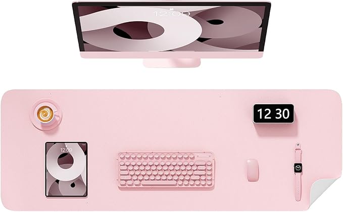 Desk Pad, 48" x 17" PU Leather Non-Slip Desk Mat Large Mouse Pad for Desktop, Waterproof Laptop Computer Writing Mat for Office, Home, Work, Gaming, Light Pink