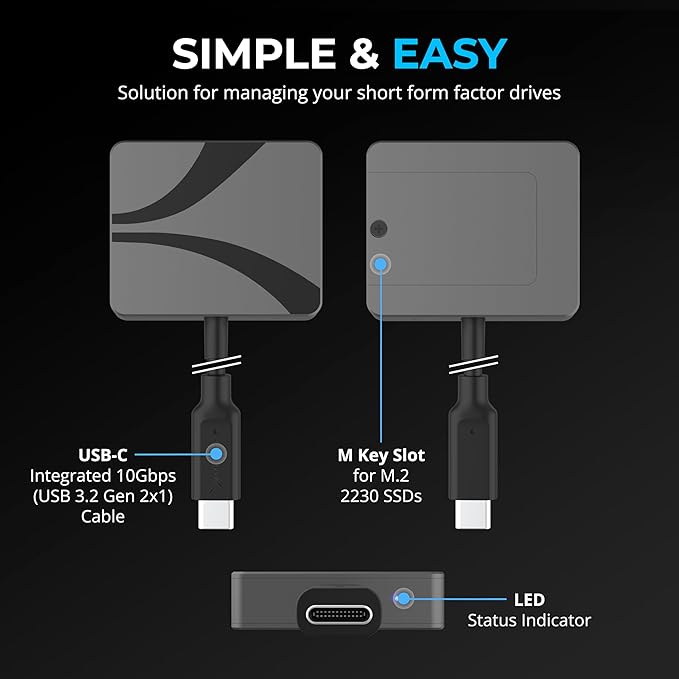 SABRENT USB-C Enclosure for M.2 2230 PCIe NVMe SSDs, 10Gbps Transfer Speed, UASP and Trim Support, Compatible with Windows, macOS, Linux (EC-NE30)