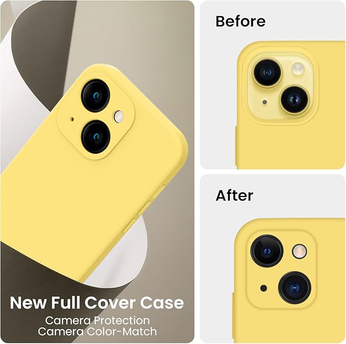 FireNova Designed for iPhone 14 Case, Silicone Upgraded [Camera Protection] Phone Case with [2 Screen Protectors], Soft Anti-Scratch Microfiber Lining Inside, 6.1 inch, Yellow