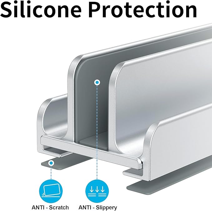 Aluminum Vertical Laptop Stand Holder for Desk Compatible with MacBook Pro, MacBook Air, Dell, HP, Lenovo, Up to 17.3 inches, Silver