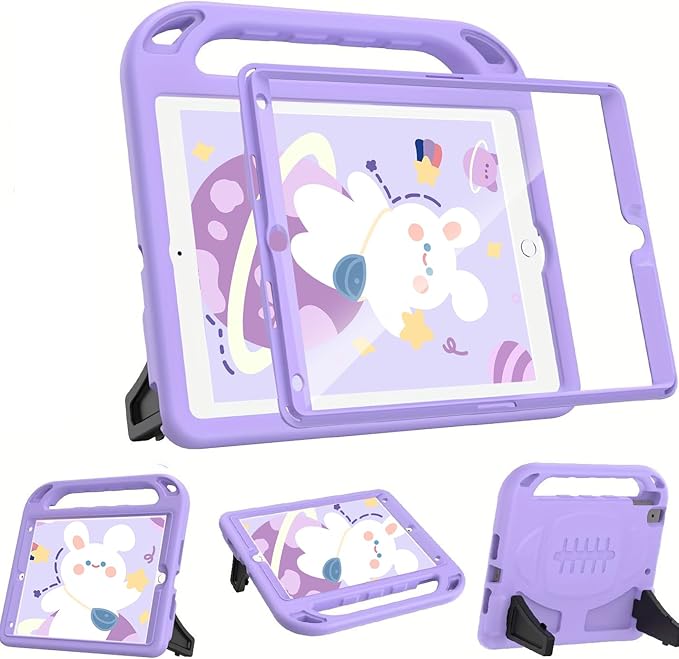 BMOUO Kids Case for iPad 5th/6th Generation, iPad 9.7 2018/2017 Case with Screen Protector, Shockproof iPad Air 2 Case with Handle Stand, Light Purple