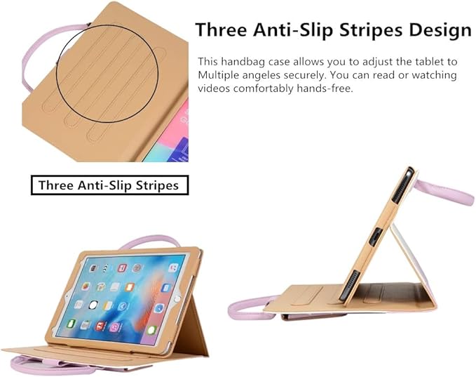 Cute Case for iPad 9th Generation 2021 / iPad 8th 7th Gen/iPad 10.2 Inch, Slim Handbag Leather Protective Cover with Stand Hand Strap Pocket for Girls Woman Kids for iPad 9 8 7,Pink