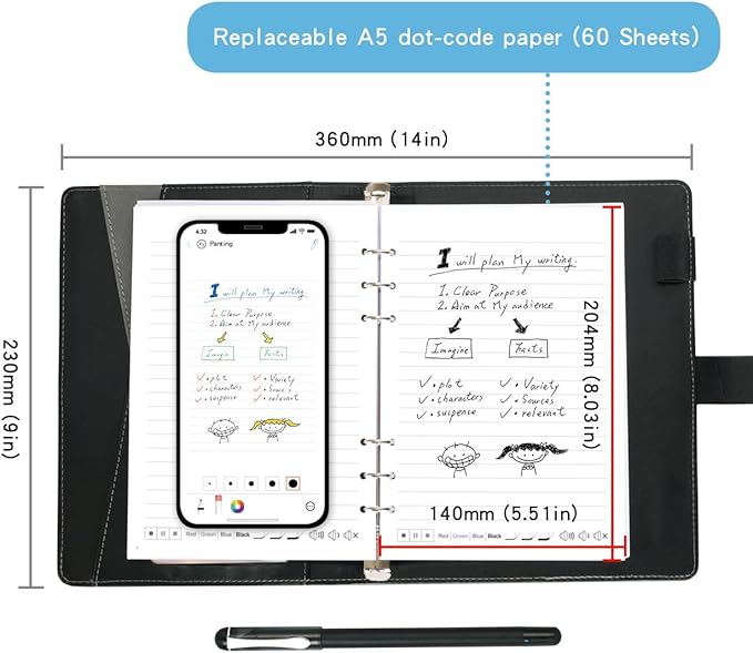 Ophayapen Smart Sync Pen for Note Taking with Notebook and Writing Board,Real-time Sync for Digitizing,Convert to Text,Storing,Sharing Paper Notes via APP on Smartphone/IPAD (Android and iOS)