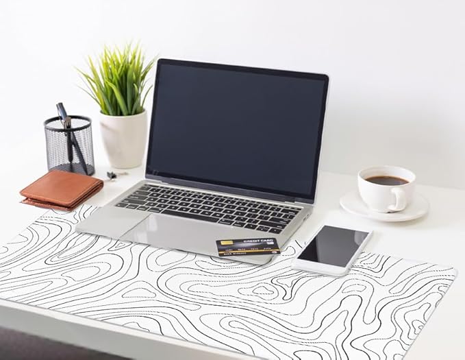 Topographic Mouse Pad XL - Large Extended Desk Mat for Gaming, Black and White Minimalist Keyboard Pad for Office & Home