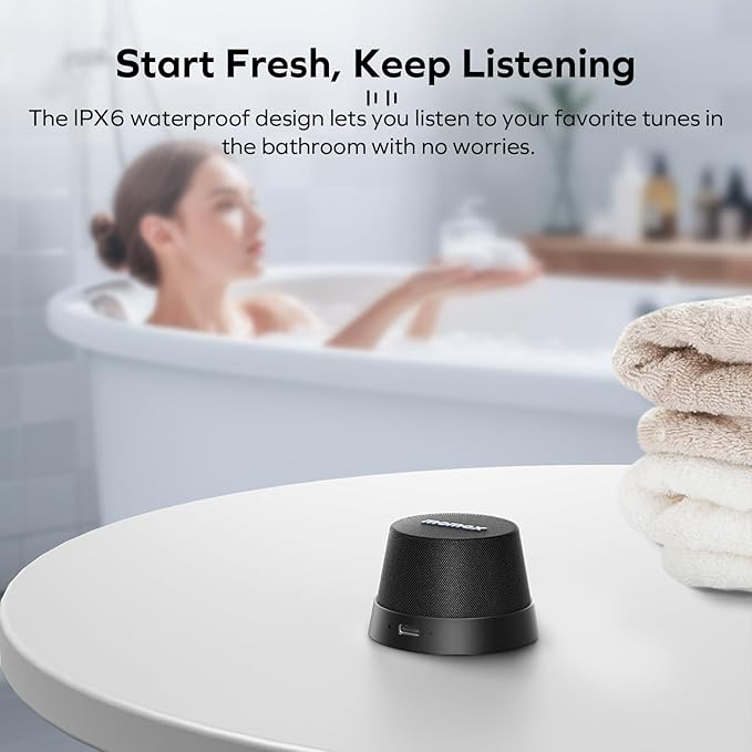 MOMAX Magnetic Portable Bluetooth Speaker, IPX6 Waterproof Mini Shower Speaker, Enhanced Bass, 12H Playtime, TWS Stereo, USB-C Outdoor Speaker, Travel & Gift Ideas, Black