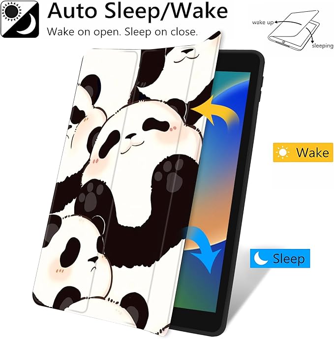 JOYLAND Lovely Pandas Pattern Case for iPad mini 7th(A17 Pro) 2024 / Mini 6th Generation 8.3" 2021,Clear Transparent Acrylic Hard Back Black Case with Pencil Holder Trifold Stand Tablet Cover