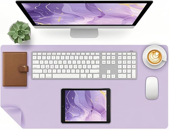 Bloss Purple Leather Desk Mat,Leather Mouse Pad,Desk Protector Mats,Large Mouse Pad,Office Desks Mats,Desks Mat for Keyboard,Dual-Side Computer Mouse Pads Writing Pad for Office/Home.31.5"x 15.7"