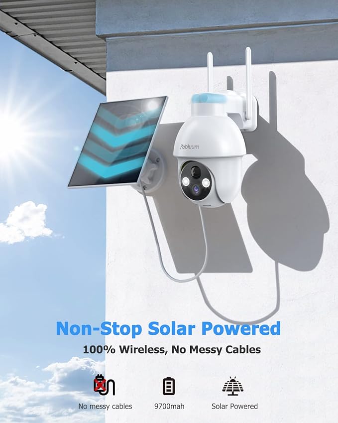 【2K】 Solar Security Cameras Outdoor Wireless, 2 Pack Outdoor Camera Wireless Solar Powered, Pan Tilt 360°WiFi Camera with Color Night Vision/PIR Sensor/2-Way Audio/Alexa/Google Assistant