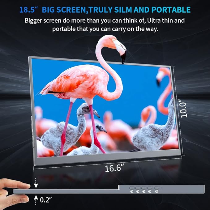 Portable Monitor 18.5 inch,300cd/m² 100% sRGB, 1080P FHD IPS Portable Big Screen with Stand,HDMI & Type-C Ports External Display for Laptop Mini PC Mac Game Console Phone