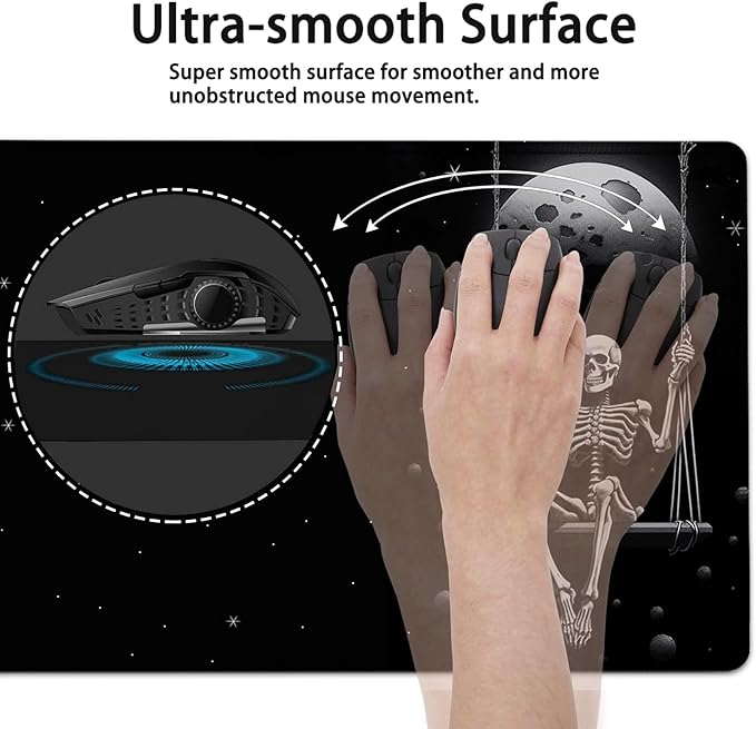 Large Mouse Pad, 31.5 x 11.8in Extended Gaming Mouse Pad with Stitched Edges,XXL Mousepad Protector Non Slip Rubber Base for Office & Home Writing Mat,Funy Skeleton Skeleton Planet Black Desk Mat