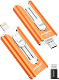 256GB Mini Dual Interface Flash Drive, Portable Memory Stick Compatible with iPhone 17/16/15/14/13/12/11, iPad, Android & PC, Easy to Save Photos, Videos & Files (1 Pack-Cosmic Orange)