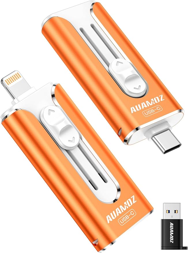 512GB Mini Dual Interface Flash Drive, Portable Memory Stick Compatible with iPhone 17/16/15/14/13/12/11, iPad, Android & PC, Easy to Save Photos, Videos & Files (1 Pack-Cosmic Orange)