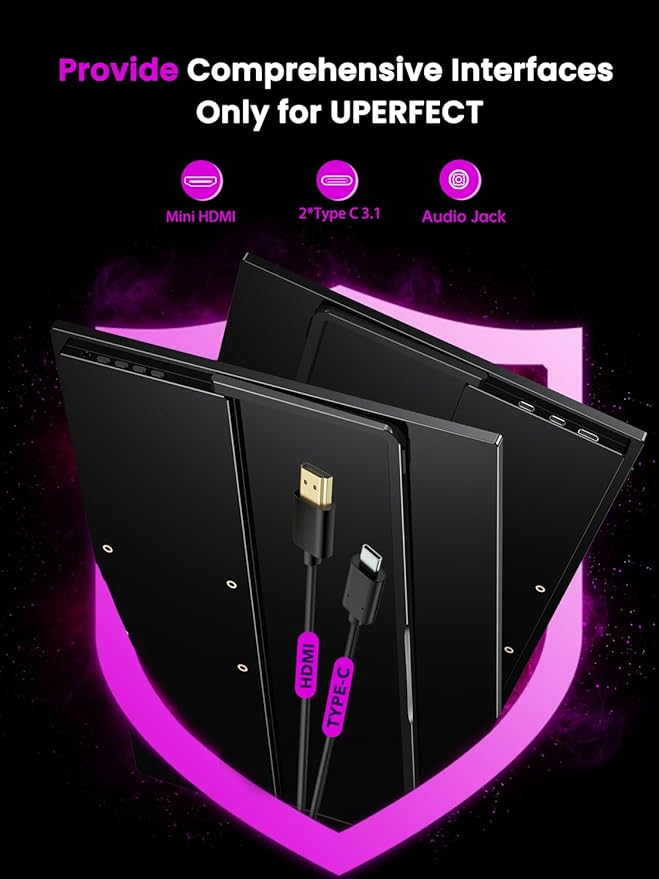 UPERFECT 17.3'' 4K Portable Monitor QLED, 600 Nits 150% sRGB UHD FreeSync HDR 2 Speakers Eye Care Travel Monitor, 2 Fully Functional Type-C Port & HDMI for Laptop PC Phone, VESA & Stand