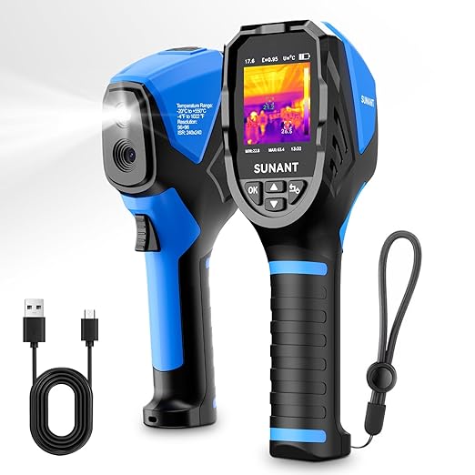 SUNANT Infrared Thermal Imaging Camera, 240x240 TISR Resolution, 25Hz Refresh Rate, -4°F to 1022°F, Adjustable Emissivity, Hot/Cold Spot Detection, LED Light for HVAC, Electrical & Home Inspection