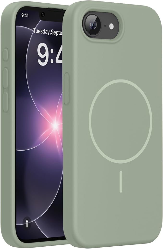 Miracase Magnetic for iPhone 17e Case & iPhone 16e Case, [Soft Anti-Scratch Microfiber Lining], Compatible with MagSafe, Silicone Shockproof Drop Protection Phone Case for iPhone 17e/16e, Patina Green