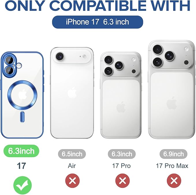 Hython Magnetic Clear for iPhone 17 Case with Camera Lens Protector [Compatible with MagSafe] Luxury Plating Edge Slim Soft TPU Cover Protective Phone Case for iPhone 17 6.3", Deep Blue