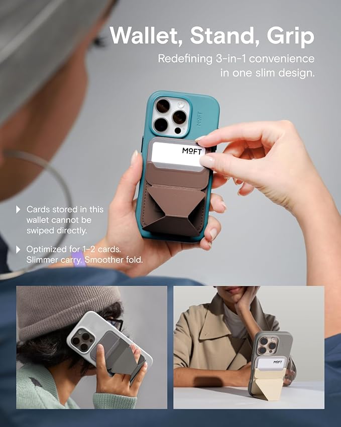 MOFT Magnetic Wallet Stand Compatible with iPhone 17/16/15/14/13/12 Series, Angle Adjustment & Magsafe Compatible MOVAS Phone Stand,Brownie