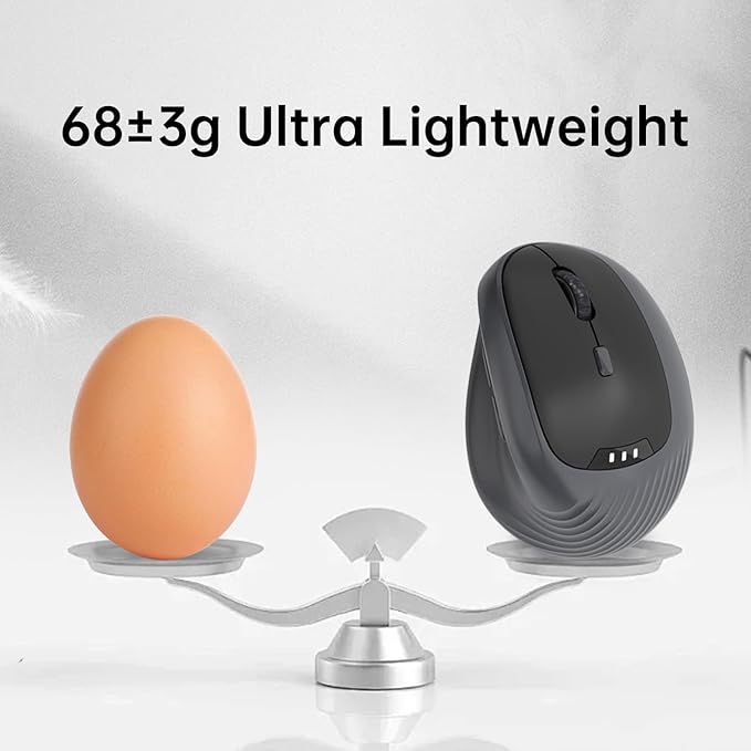PYP Ergonomic Vertical Wireless Mouse, Bluetooth 5.2/5.0 & 2.4G Tri-Mode, Type-C Rechargeable with Power Display, 6-Level Adjustable 8,000 DPI, Lightweight Quiet Click for Laptop Mac - Matte Black