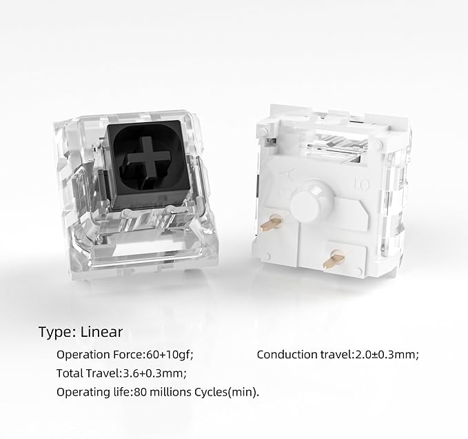 Kailh Box Black Switches for Mechanical Keyboard,3-Pin 60gf Linear/Factory Lubed/Dust&Waterproof Switches(Kailh Box Black,36Pcs)